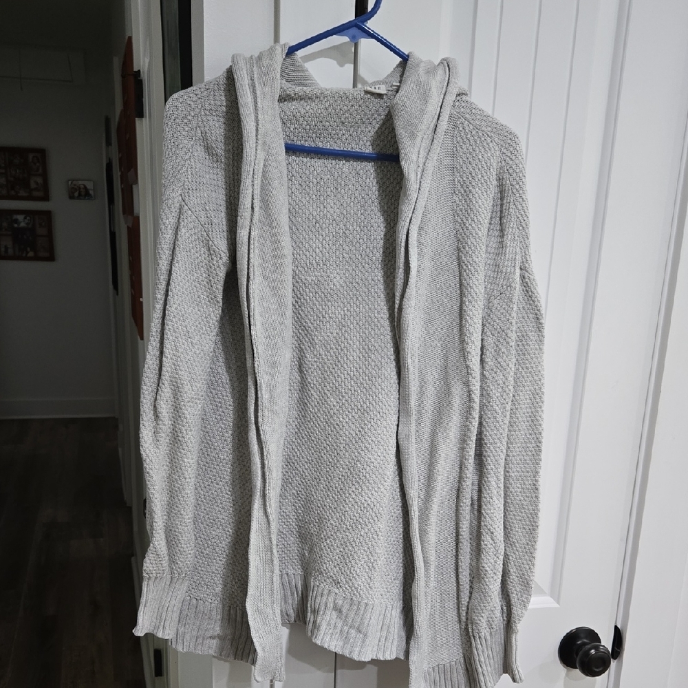 GAP Light Gray Women's Hooded Open Front Sweater Medium Tall